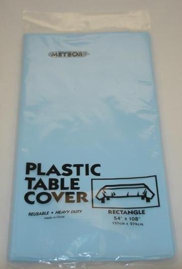 Light Blue Plastic Table Cover ~ Rectangle